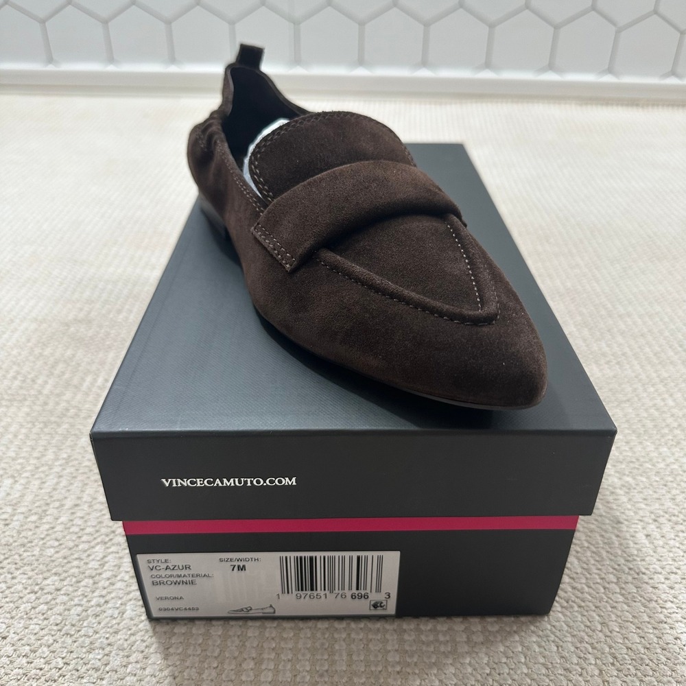 Vince Camuto Azur Brownie Suede Pointed Toe Loafers Flats Womens 7M VC-AZUR NEW